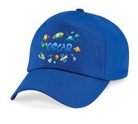 Purple Print House Personalised Kids Baseball Cap Outer Space Planets Custom Name Toddler Hat Holiday Boys Summer Travel Gift, One Size, Royal