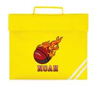 Purple Print House Personalised Kids Cricket Ball Flame Book Bag for Primary Reception Infants Custom Name Boys Girls Back to School Gift, One Size, Yellow