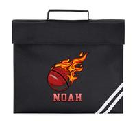 Purple Print House Personalised Kids Cricket Ball Flame Book Bag for Primary Reception Infants Custom Name Boys Girls Back to School Gift, One Size, Black