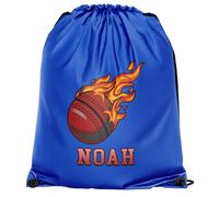 Purple Print House Personalised Kids Cricket Drawstring Bag with Flame Design Boys Girls Custom Name School PE Kit Bag Infants Sports Gift, One Size, Royal