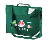 Purple Print House Personalised Kids Farm Animals Book Bag with Strap Boys Girls Farmer Design with Name Back to School Primary Infant Gift, One Size, Bottle Green