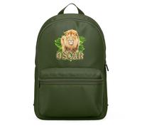 Purple Print House Personalised Kids Safari Lion Mini Backpack Custom Name Back to School Nursery Bag for Boys Girls Toddlers New Term Gift, One Size, Olive Green