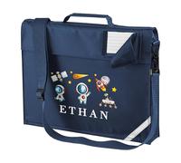 Purple Print House Personalised Kids Space Book Bag with Strap Boys Girls Astronauts Design for Primary Infants Custom Name School Gift, One Size, Navy