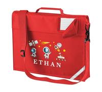 Purple Print House Personalised Kids Space Book Bag with Strap Boys Girls Astronauts Design for Primary Infants Custom Name School Gift, One Size, Red