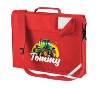 Purple Print House Personalised Kids Tractor Book Bag with Strap - Boys Girls Custom Name - Preschool School Nursery - Young Farmer Gift - Son - Daughter, One Size, Red