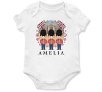 Purple Print House Personalised London Soldiers Babygrow for Baby - Custom Name Union Jack Vest for Son Daughter - British Pride - English Heritage - Boys Girls Patriotic Gift, 0-3 Months, White