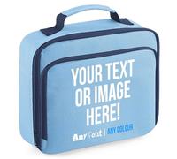 Purple Print House Personalised Lunch Bag Kids Any Text Image Colour Back to School Lunch Cooler Box Boy Girl, 24cm x 20cm x 8cm, Light Blue