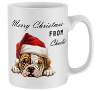 Purple Print House Personalised Merry Christmas English Bulldog Mug Custom British Pet Secret Santa Tea Coffee Cup