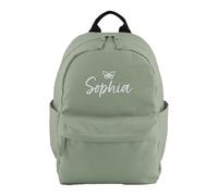 Purple Print House Personalised Mini Premium Backpack For Girls - Custom Script Name Butterfly Embroidery - Nursery Back To School Bag, One Size, Dusty Green