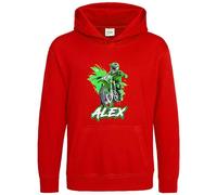 Purple Print House Personalised Motorbike Boys Hoodie Motocross Off Road Kids Hoody, 9-11 Years, Red
