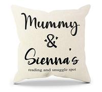 Purple Print House Personalised Mummy & Child Reading Cotton Cushion - Personalised Christmas Cushion Gift From Son and Daughter - Cuddling Snuggle, Cover & Pad