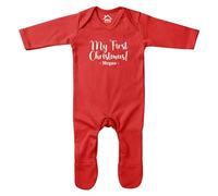 Purple Print House Personalised My First Christmas Romper Suit Baby Boy Girl 1st Xmas Babies Sleepsuit, 0-3 Months, Red