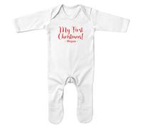 Purple Print House Personalised My First Christmas Romper Suit Baby Boy Girl 1st Xmas Babies Sleepsuit, 3-6 Months, White