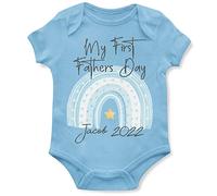 Purple Print House Personalised My First Fathers Day 2022 Baby Grow, for Dad's First Idea, 3-6 Months, Light Blue