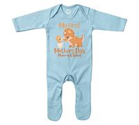 Purple Print House Personalised My First Mothers Day Triceratops Rompersuit Outfit 1st Mothering Sunday Gift Mummy Babies Baby Boy Girl, 0-3 Months, Light Blue