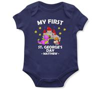 Purple Print House Personalised My First St George's Day Babygrow England Baby, 3-6 Months, Navy