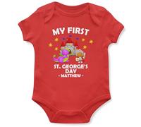Purple Print House Personalised My First St George's Day Babygrow England Baby, 6-12 Months, Red