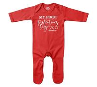 Purple Print House Personalised My First Valentines Day Romper Suit Babies 1st Boy Girl Custom Name Year Baby Sleepsuit, 6-12 Months, Red