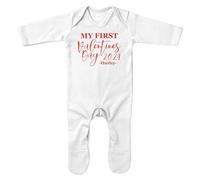 Purple Print House Personalised My First Valentines Day Romper Suit Babies 1st Boy Girl Custom Name Year Baby Sleepsuit, 3-6 Months, White