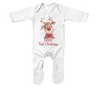 Purple Print House Personalised Name First Christmas Reindeer Baby Rompersuit Romper Custom Name Babies First Christmas Day Outfit 1st Xmas eve Box Pyjamas Baby Girl Boy, 3-6 Months, White