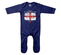 Purple Print House Personalised Name Proud to Be English Happy St George's Day Romper England Baby, 3-6 Months, Navy