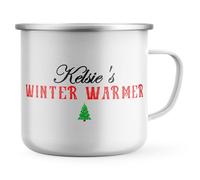 Purple Print House Personalised Name Winter Warmer Enamel Mug Mens Womens Christmas Tree Tea Coffee Outdoor Xmas Cup
