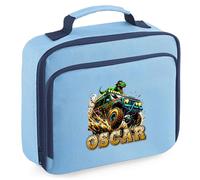 Purple Print House Personalised Off Road Truck Lunch Box Monster Dinosaur Custom Name Boys Toddler Kids School Gift Nursery Bag, 24cm x 20cm x 8cm, Sky Blue