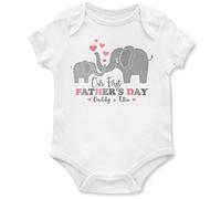Purple Print House Personalised Our First Fathers Day Babygrow Babies Girl Daddy Baby Pink Elephant New Dad Gifts from Daughter, 3-6 Months, White