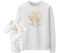 Purple Print House Personalised Our First Mothers Day Lioness Matching Sweatshirt Romper Suit Set Mum Daughter Mothers Day Twinning Outfit, 6-12 Months, White