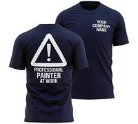 Purple Print House Personalised Painter T Shirt, Professional at Work Tshirt, Employee Staff Uniform, Custom Funny Short Sleeve Workwear for Men, M, Navy