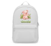 Purple Print House Personalised Pig Mini Backpack For Kids - Farming Yard Custom Name - Boys Girls School Nursery Bag, One Size, Soft Grey