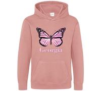 Purple Print House Personalised Pink Butterfly Hoodie For Girls Custom Flying Butterflies Hooded Sweatshirt Kids, 5-6 Years, Dusty Pink