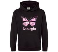 Purple Print House Personalised Pink Butterfly Hoodie For Girls Custom Flying Butterflies Hooded Sweatshirt Kids, 3-4 Years, Black