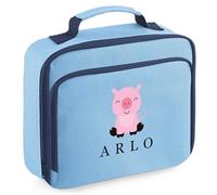 Purple Print House Personalised Pink Pig Lunch Bag for Boys Girls Kids Back to School Nursery Infant Primary New Term Lunchbox, 24cm x 20cm x 8cm, Sky Blue
