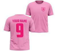 Purple Print House Personalised Pink Scotland Badge Girls T Shirt Scottish European Footie Custom Name and Number Kids Top, 12-13 Years, Light Pink