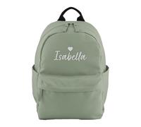 Purple Print House Personalised Premium Mini Backpack With Embroidered Name - Custom Script Font And Heart - Girls Nursery Back To School Bag, One Size, Dusty Green