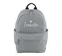Purple Print House Personalised Premium Mini Backpack With Embroidered Name - Custom Script Font And Heart - Girls Nursery Back To School Bag, One Size, Grey