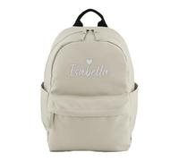 Purple Print House Personalised Premium Mini Backpack With Embroidered Name - Custom Script Font And Heart - Girls Nursery Back To School Bag, One Size, Natural