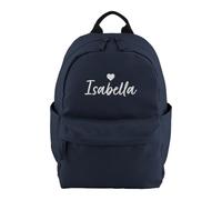 Purple Print House Personalised Premium Mini Backpack With Embroidered Name - Custom Script Font And Heart - Girls Nursery Back To School Bag, One Size, Navy