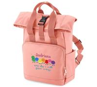 Purple Print House Personalised Rainbow Caterpillar Embroidered Mini Roll Top Backpack Kids Back to Nursery School Bag Boys Girls, One Size, Blush Pink