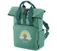 Purple Print House Personalised Rainbow Mini Roll Top Backpack For Girls Embroidered Back To School Nursery Toddler Kids Bag, One Size, Sage