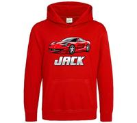 Purple Print House Personalised Red Supercar Hoodie For Boys Custom Name Sports Car Fast Driving Cars Hooded Top, 7-8 Years, Red
