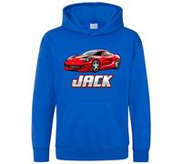 Purple Print House Personalised Red Supercar Hoodie For Boys Custom Name Sports Car Fast Driving Cars Hooded Top, 5-6 Years, Royal