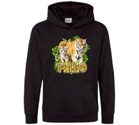 Purple Print House Personalised Safari Tiger Kids Hoodie Jungle Animals Zoo Boy Girls Custom Name Hooded Top, 9-11 Years, Black