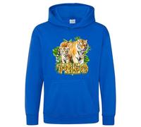 Purple Print House Personalised Safari Tiger Kids Hoodie Jungle Animals Zoo Boy Girls Custom Name Hooded Top, 7-8 Years, Royal
