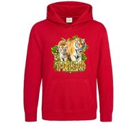 Purple Print House Personalised Safari Tiger Kids Hoodie Jungle Animals Zoo Boy Girls Custom Name Hooded Top, 9-11 Years, Red