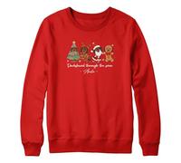 Purple Print House Personalised Sausage Dog Kids Christmas Sweatshirt Dachshund Through The Snow Festive Sausage Dogs For Boys Girls Xmas, 12-13 Years, Red
