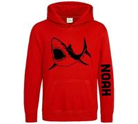 Purple Print House Personalised Shark Hoodie For Boys Great White Ocean Kids Custom Name Hooded Top, 12-13 Years, Red