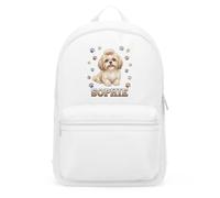 Purple Print House Personalised Shih Tzu Mini Backpack For Kids - Dog Paw Prints Custom Name - Girls School Nursery Bag, One Size, White