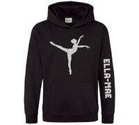 Purple Print House Personalised Silver Glitter Ballerina Girls Hoodie Kids Custom Ballet Dancer Hoody Dance, 12-13 Years, Black